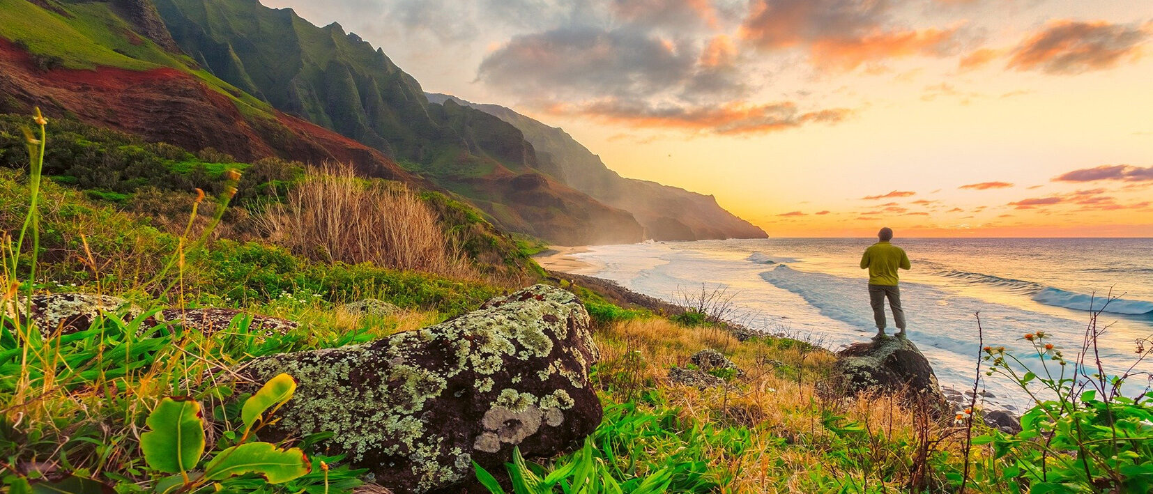Coucher de soleil sur l'ile de Kauai, voyage à Hawaï avec Nirvatravel